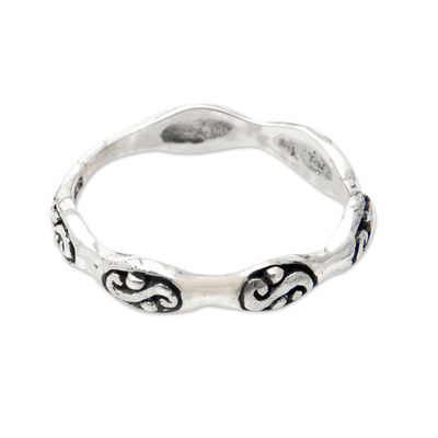 Sterling silver band ring, 'Chic and Classic' - Sterling Silver Band Ring with Traditional Balinese Motif