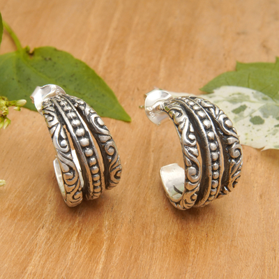 Sterling silver half-hoop earrings, 'Always Trendy' - Sterling Silver Half-Hoop Earrings with Oxidized Finish