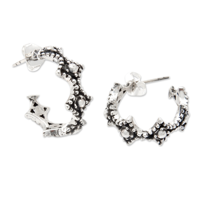 Sterling silver half-hoop earrings, 'Rhombus Enchantment' - Geometric-Themed Sterling Silver Half-Hoop Earrings