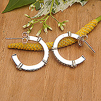 Sterling silver half-hoop earrings, 'Glamorous Subtlety' - Polished Sterling Silver Half-Hoop Earrings with Petite Orbs
