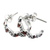 Garnet half-hoop earrings, 'Red Sparkles' - Oxidized 925 Silver Half-Hoop Earrings with Garnet Stones