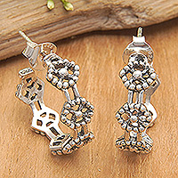 Sterling silver half-hoop earrings, 'Heavenly Beauty' - Sterling Silver Half-Hoop Earrings with Openwork Accents