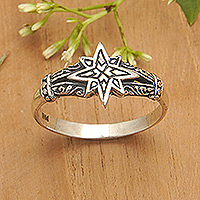 Sterling silver band ring, 'Brightest Star' - Sterling Silver Band Ring with Star Motif from Bali