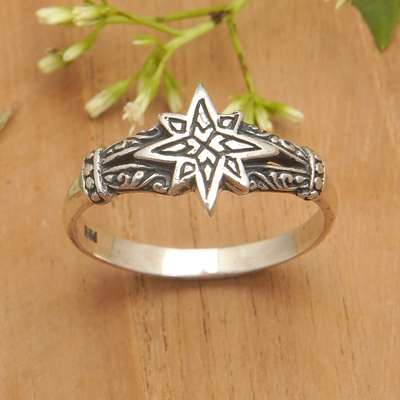 Sterling silver band ring, 'Brightest Star' - Sterling Silver Band Ring with Star Motif from Bali