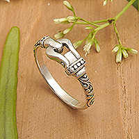 Sterling silver band ring, 'Linked Together' - Buckle-Themed Sterling Silver Band Ring Made in Bali