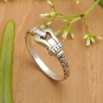 Sterling silver band ring, 'Linked Together' - Buckle-Themed Sterling Silver Band Ring Made in Bali