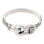 Sterling silver band ring, 'Linked Together' - Buckle-Themed Sterling Silver Band Ring Made in Bali