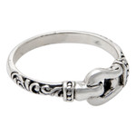 Sterling silver band ring, 'Linked Together' - Buckle-Themed Sterling Silver Band Ring Made in Bali