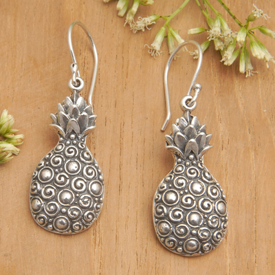 Sterling silver dangle earrings, 'Classic Pineapple' - Pineapple-Themed Sterling Silver Dangle Earrings from Bali
