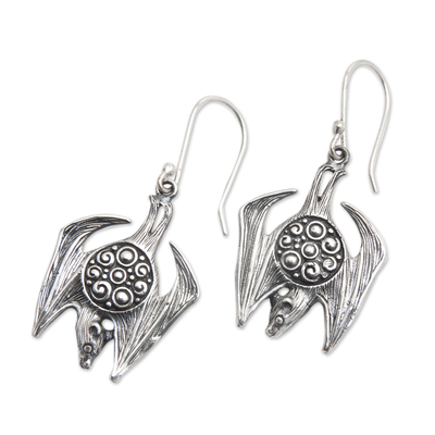 Sterling silver dangle earrings, 'Night Emperors' - Bat-Themed Sterling Silver Dangle Earrings Made in Bali