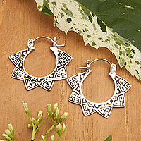 Sterling silver hoop earrings, 'Klungkung Sun'