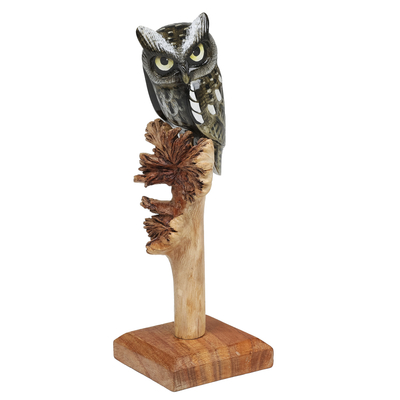 Escultura de madera - Escultura artesanal de madera de Benalu y Jempinis con temática de búho