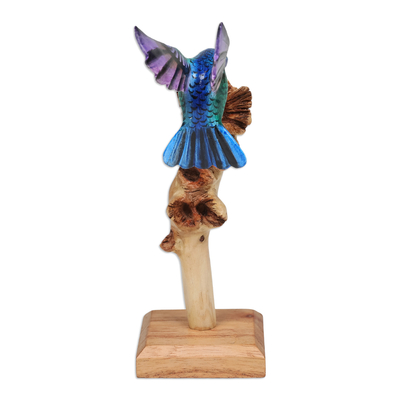 Wood sculpture, 'The Paradise Hummingbird' - Handcrafted Hummingbird Jempinis and Benalu Wood Sculpture
