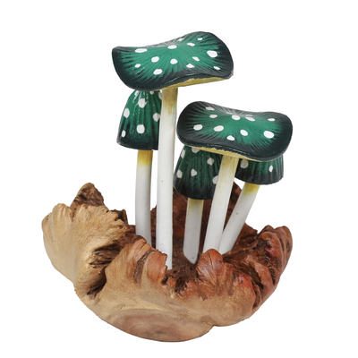 Wood sculpture, 'Amanita Forest' - Mushroom-Themed Wood Sculpture Hand-Painted in Bali