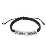 Cultured pearl and blue topaz macrame pendant bracelet, 'Delightful Shine' - Cultured Pearl Blue Topaz & 925 Silver Cord Pendant Bracelet