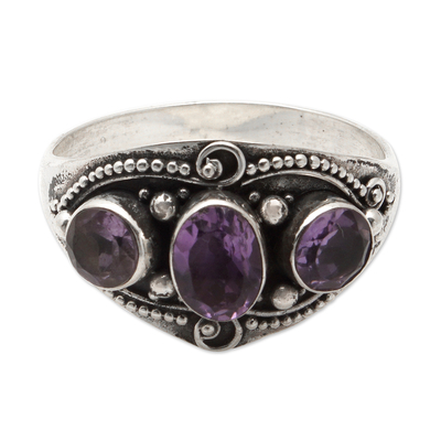 Amethyst multi-stone ring, 'Purple Enchantment' - Sterling Silver Multi-Gemstone Ring with Amethysts from Bali