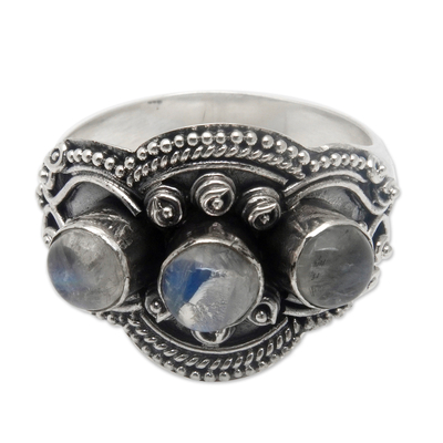 Rainbow moonstone cocktail ring, 'Palatial Harmony' - Traditional Cocktail Ring with Natural Rainbow Moonstones