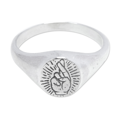 Sterling silver signet ring, 'Icon of Peace' - Polished Sterling Silver Signet Ring with Peace Symbol