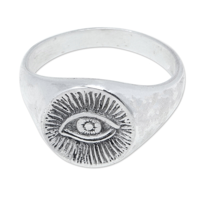 Anillo de plata de ley con sello - Anillo de plata de ley pulida con símbolo de ojo místico