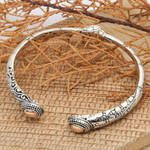 Gold-accented cuff bracelet, 'Sparkling Bamboo' - Traditional 18k Gold-Accented Sterling Silver Cuff Bracelet