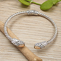 Gold-accented cuff bracelet, 'Sparkling Bali' - 18k Gold-Accented Sterling Silver Cuff Bracelet from Bali