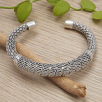 Sterling silver cuff bracelet, 'Traditional Braid' - Polished Sterling Silver Cuff Bracelet from Bali