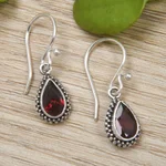 Garnet dangle earrings, 'Passion Pear' - Sterling Silver Dangle Earrings with Pear Garnet Stones