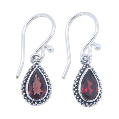 Garnet dangle earrings, 'Passion Pear' - Sterling Silver Dangle Earrings with Pear Garnet Stones