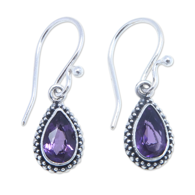 Amethyst dangle earrings, 'Wisdom Pear' - Sterling Silver Dangle Earrings with Pear Amethyst Stones