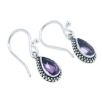 Amethyst dangle earrings, 'Wisdom Pear' - Sterling Silver Dangle Earrings with Pear Amethyst Stones