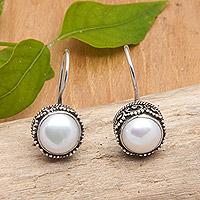 Cultured pearl drop earrings, 'Pearly Winds'