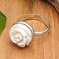 Sterling silver cocktail ring, 'Gentle Rose' - Minimalist Rose-Themed Sterling Silver Cocktail Ring