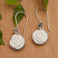 Sterling silver dangle earrings, 'Gentle Rose' - Minimalist Rose-Themed Sterling Silver Dangle Earrings