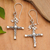Cultured pearl dangle earrings, 'Innocence Cross' - Cross Dangle Earrings with Grey and White Cultured Pearls (image 2) thumbail