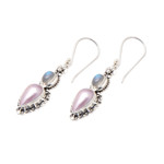 Rainbow moonstone and cultured pearl dangle earrings, 'Harmonious Pearls' - Floral Dangle Earrings with Rainbow Moonstones and Pearls