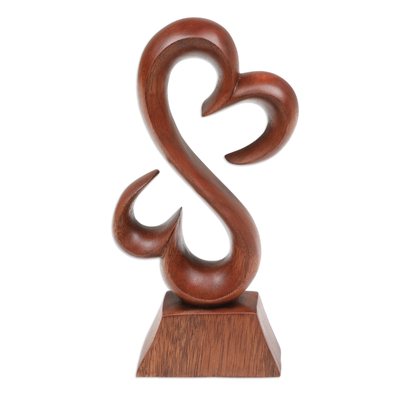 Wood sculpture, 'Palatial Love' - Abstract Heart-Shaped Suar Wood Sculpture in a Brown Hue