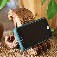 Wood phone stand, 'Marine Assistant in Brown'