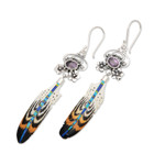 Amethyst dangle earrings, 'Sage's Feather' - Feather-Themed Sterling Silver Dangle Earrings with Amethyst