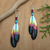 Garnet beaded dangle earrings, 'Creativity Feathers' - Handmade Vibrant Feather Dangle Earrings with Garnet Beads (image 2) thumbail