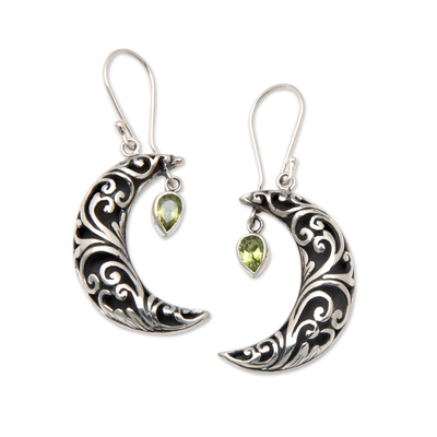 Pendientes colgantes de peridoto - Aretes colgantes de hoja en forma de luna con joyas de peridoto