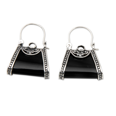 Sterling silver hoop earrings, 'Chic Girl' - Polished Handbag-Shaped Sterling Silver Hoop Earrings