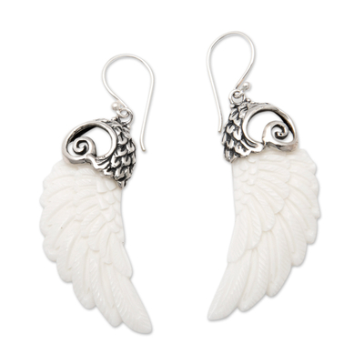 Sterling silver dangle earrings, 'Heaven Plumage' - Wing-Shaped Sterling Silver Dangle Earrings in White