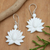 Hand-carved dangle earrings, 'Celestial Lotus' - Lotus-Shaped Dangle Earrings with Sterling Silver Hooks (image 2) thumbail