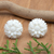 Hand-carved button earrings, 'Pure Spring' - Hand-Carved Floral Button Earrings with Sterling Silver Post (image 2) thumbail