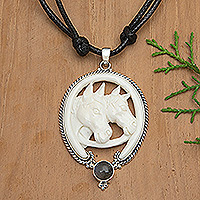 Labradorite pendant necklace, 'Courage Horse' - Horse-Themed Adjustable Pendant Necklace with Labradorite
