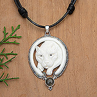 Labradorite pendant necklace, 'Courage Tiger' - Tiger-Themed Adjustable Pendant Necklace with Labradorite