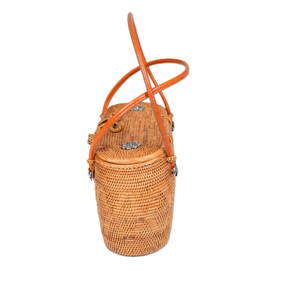 Natural fiber handle bag, 'Back to Nature' - Natural Fiber Handle Bag with Sterling Silver Floral Motifs