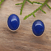 Pendientes de lapislázuli, 'Blue Felicity' - Pendientes ovalados de plata de ley con joyas de lapislázuli