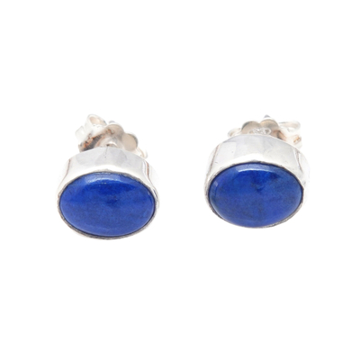 Lapis lazuli stud earrings, 'Blue Felicity' - Oval Sterling Silver Stud Earrings with Lapis Lazuli Jewels