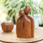 Wood sculpture, 'Lovers Comfort' - Hand-Carved Abstract Wood Sculpture of Couple Hugging
